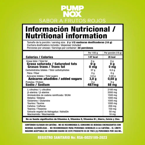 Pre-Entreno Pump Nox-Edge 30 Servicios Smart Nutrition