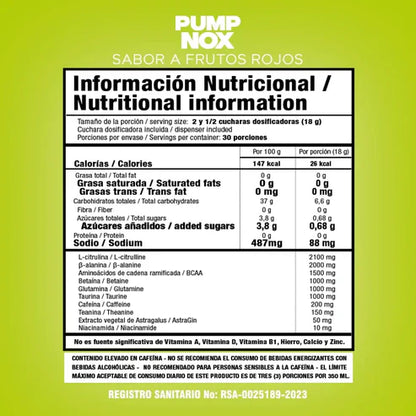 Pre-Entreno Pump Nox-Edge 30 Servicios Smart Nutrition